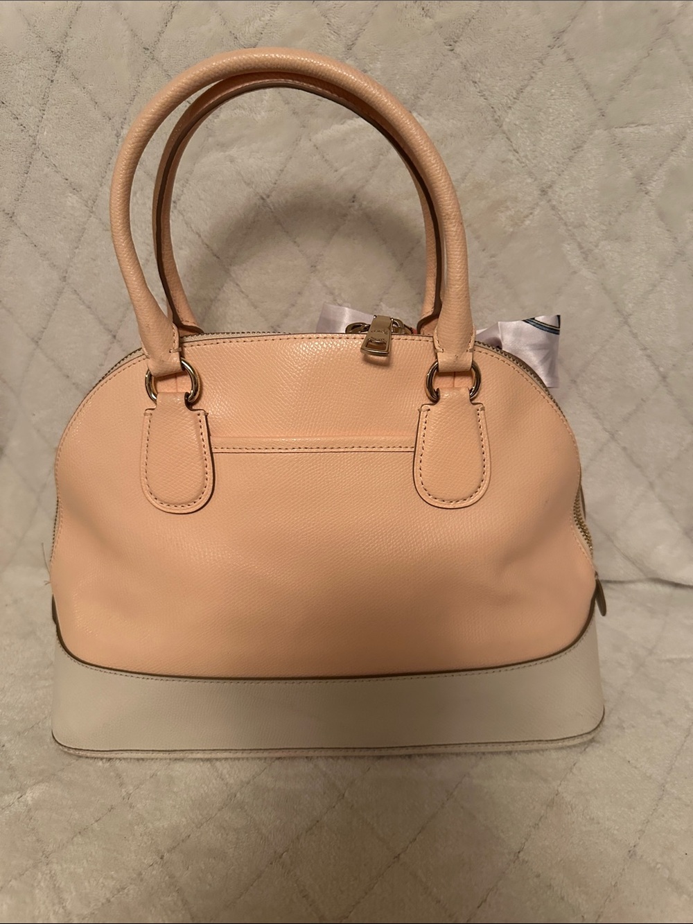 Coach Pebbled Leather Dome Satchel in Pale Pink and White - Picture 2 of 11